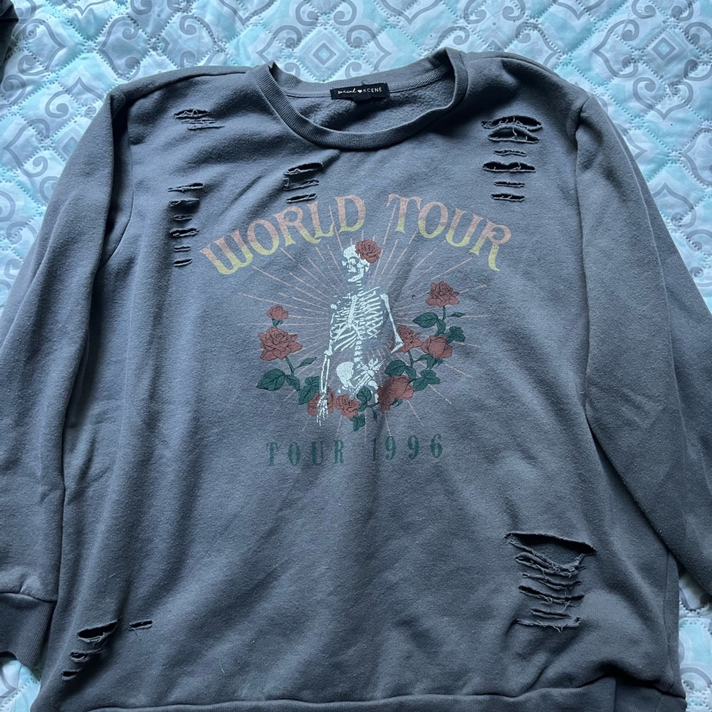 distressed long sleeve band tour sweatshirt